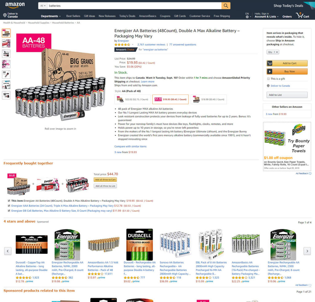 Vecchio layout a 3 colonne scheda prodotto Amazon