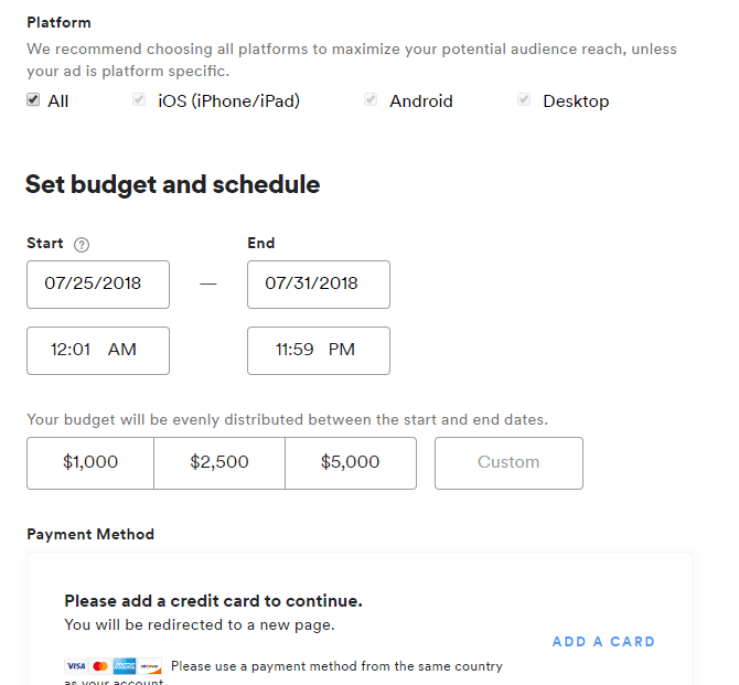 Scegli un budget